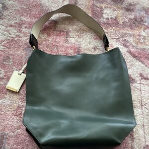 JACUCCI Women's Green Logo Accent Shoulder Bag with Beige Strap